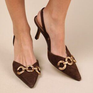 New Dolce Vita Haylee Sling Back Heel in Dk Brown suede kitten pointed toe